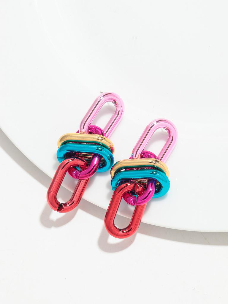 Retro Acrylic Oval Link Drop Earrings for Women New Trendy Metallic Colorful Geometric Chain Long Earring Punk Jewelry Gifts