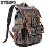 Vintage Faux Leather Canvas Backpack - 15-Inch Laptop Tote Satchel, Academy Shoulder Hiking Bag