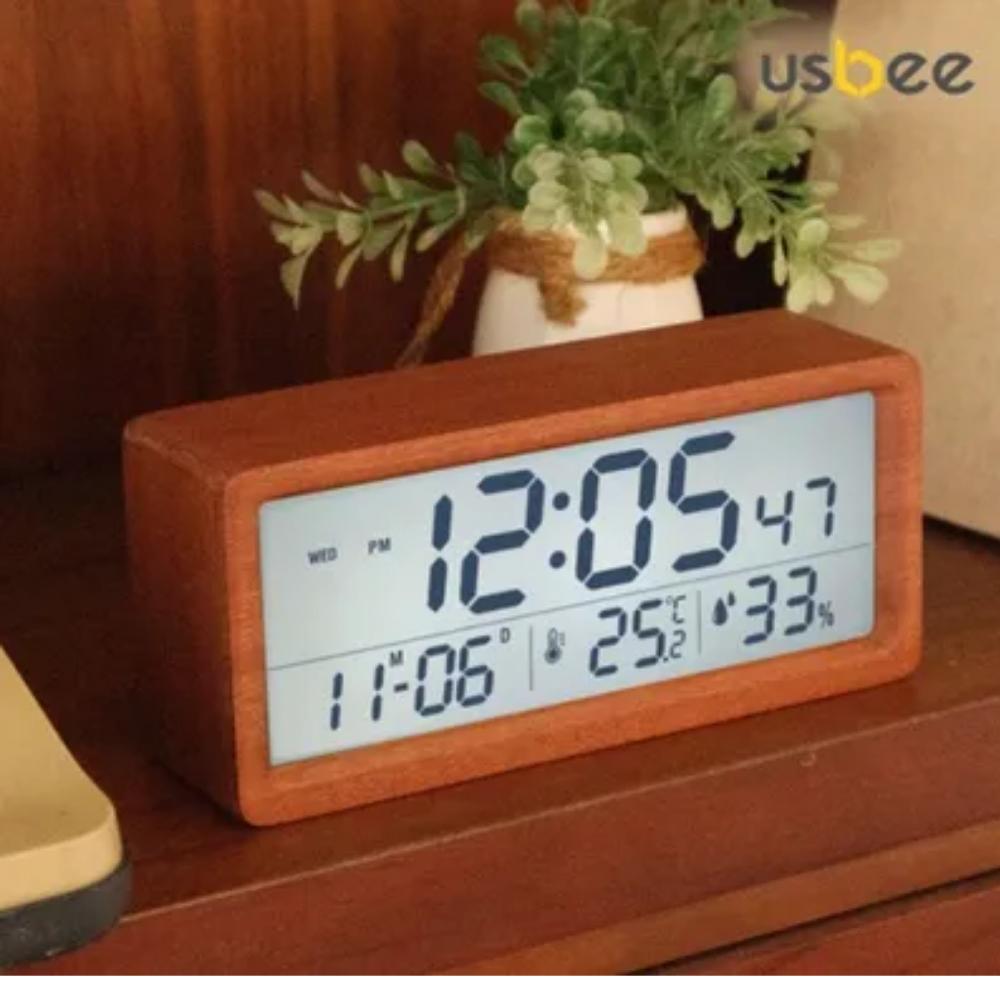 Realwood(Usbee) LCD Temperature and Humidity Alarm Clock