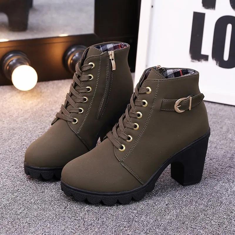 Winter 2024 New High Heeled Women Boots Cross Straps Short Boots Comfortable Waterproof Boots Warm Plus Size 42 Botas Femininas