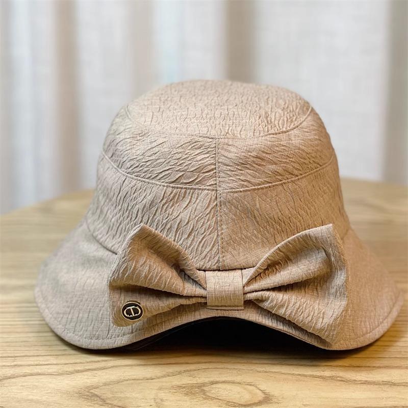 Bucket Hat Women's Summer New Bow Basin Hat Show Face Small Spring and Autumn Hat Anti-purple Line Sun Protection Hat