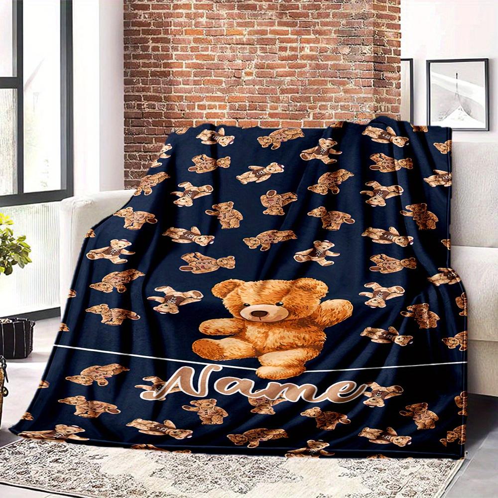 Home Customize Your Name Blankets Teddy Bear Pattern Soft Cozy Allseason Blanket For Picnic Sofa Office Bed Living Room Gift For Friends' Birthdayst9