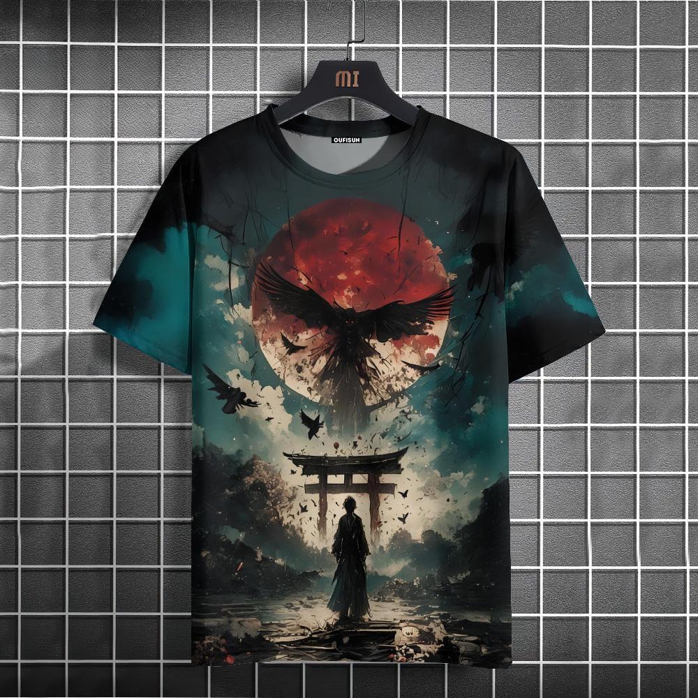 Мужская футболка в японском стиле с рисунком воина, футболки с принтом, повседневные свободные футболки с короткими рукавами, мужская одежда больших размеров, летние топы