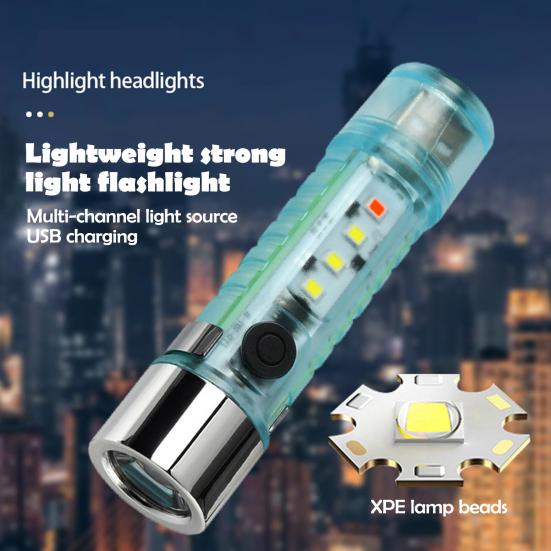 Мини-фонарик для улицы, 6 режимов, регулируемый, высокий уровень яркости, супер яркий, перезаряжаемый через USB, магнитный, портативный, для кемпинга, пешего туризма, карманный фонарик