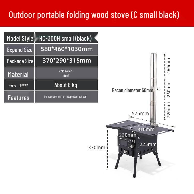 Portable Outdoor Cassette Stove: Camping Heater, Firewood Stove, Barbecue Grill, Chimney Oven, Stainless Steel.