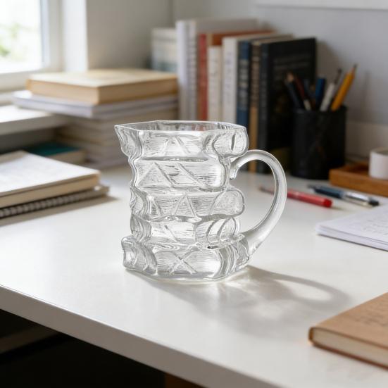 Glass Coffee Mug Stacked Book Design 420mlHeat-Resistant Tea Cup 420ml Microwave Safe Dishwasher Safe Gift for Book Lovers And Collectors