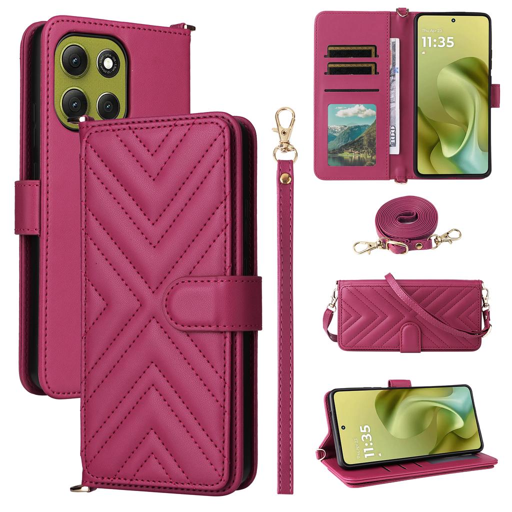 For Motorola Moto G86 5G Case with Shoulder/Wrist Strap Leather Phone Cover Stand Wallet