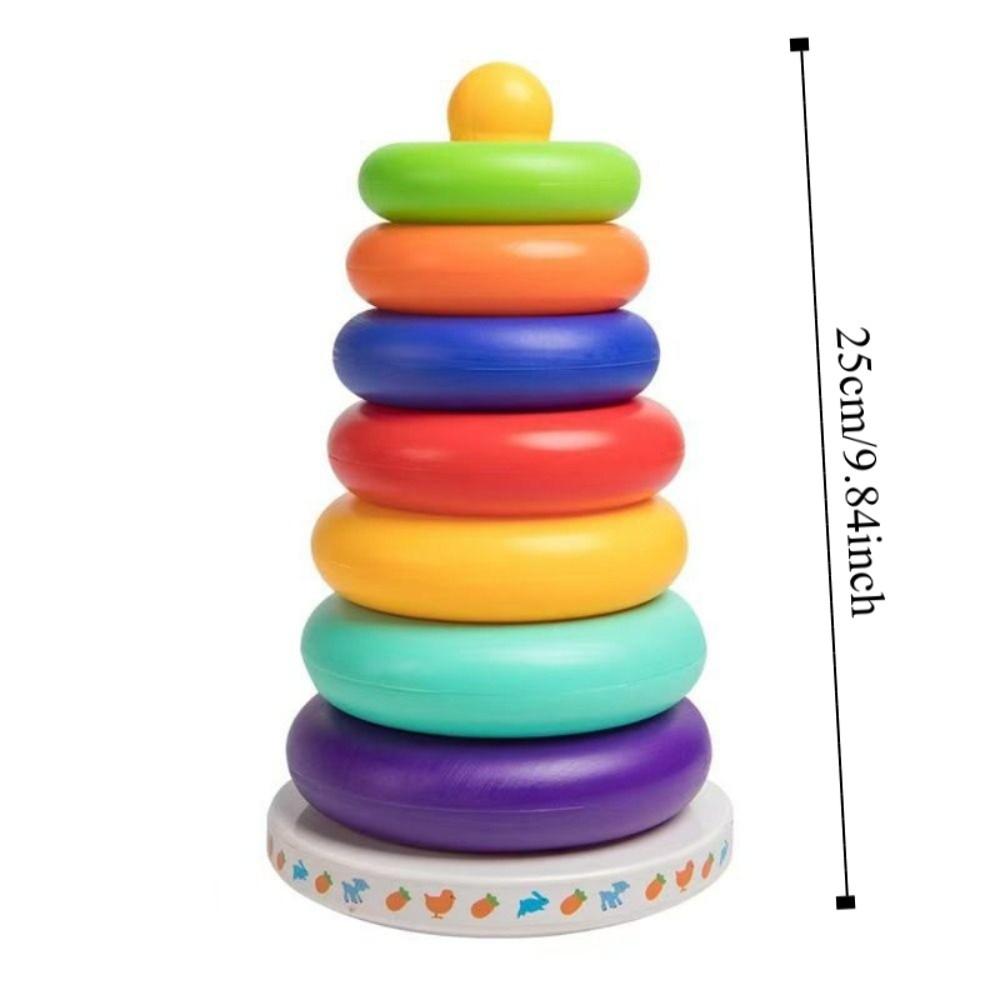 Rainbow Tower Stacking Rings Babies Toy Plastic Sensory Stacking Plugging Toy  Childrens Day Party