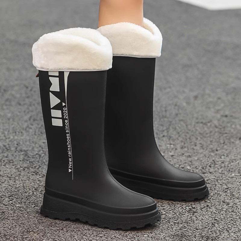 Высокие женские резиновые сапоги модная уличная дождевая обувь женские бархатные терморезиновые сапоги кухонные нескользящие водонепроницаемые ботинки на толстой подошве для воды