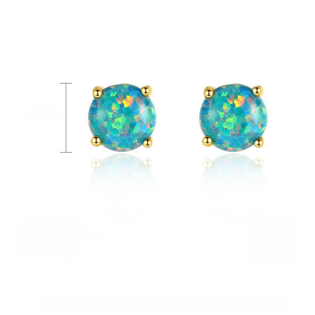 Серьги из серебра 925 пробы с опалом для женщин - Стильный корейский дизайн с круглым опалом в оправе с четырьмя крапанами