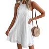 Пляжное платье без рукавов с круглым вырезом и открытыми плечами, сплошной цвет, свободный подол, женское летнее повседневное платье с лямкой на шее и цветком