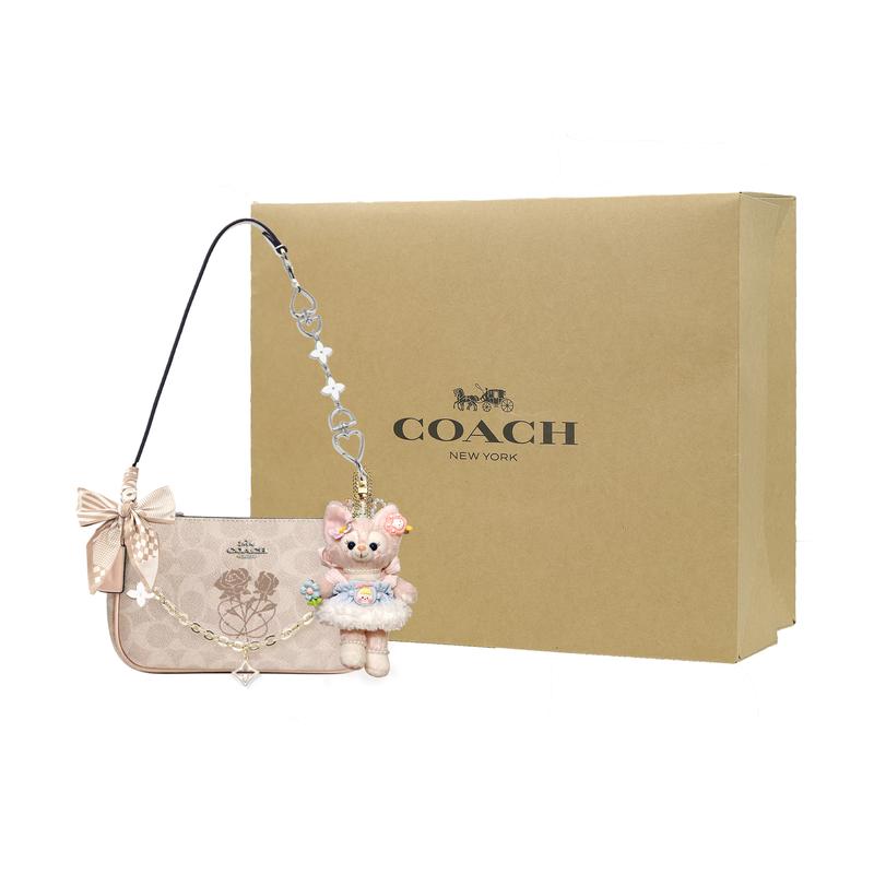 COACH shoulder bag [Customized bag] Nolita 19 micro-label logo zipper closure, extension chain, printing, scarf, bow Peach gas and crispy basic style