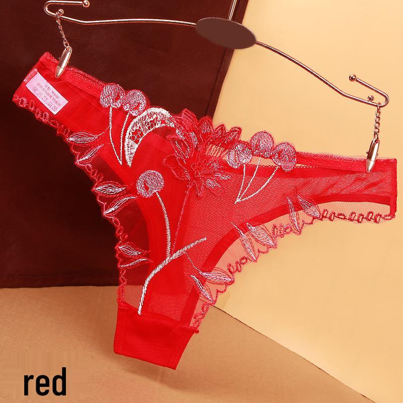 Women's Seamless Lace Embroidered See-Through Thong