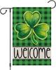 Heyfibro Welcome St. Patrick's Day Garden Ag 12x18 Double Sided Burlap, Shamrock Clover and Green Plaid Design Yard UUL EEZ