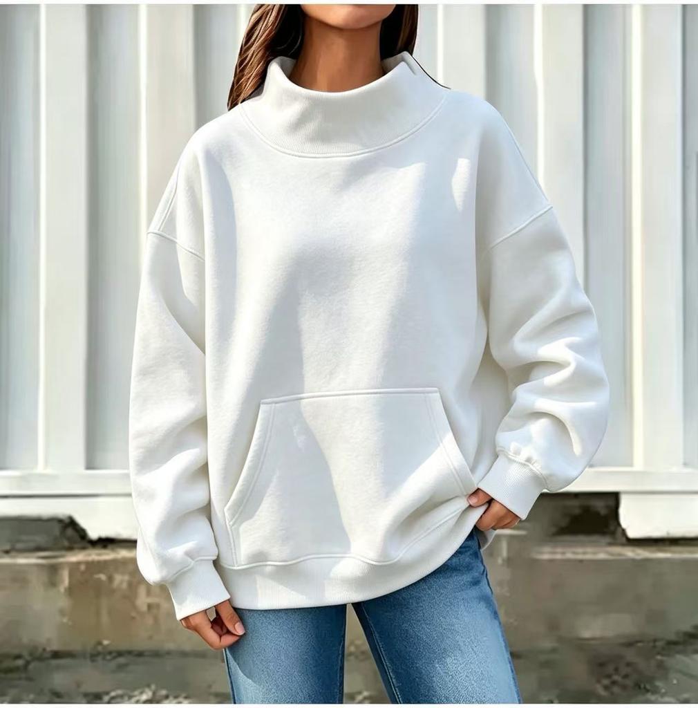 20 Europe beautiful women's sweatshirt long-sleeved turtleneck pullover casual sweater fleece thickened loose