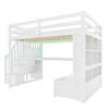 140x200 Loft Bed with Desk and Shelves, Two Integrated Drawers, Storage Staircase, White