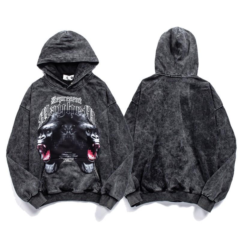 Vintage Washed Graphic Hoodie Loose Fit Streetwear Men Women Teens