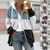Women's Plush Zip Jacket Loose Large Size Multicolor Paneled Hooded