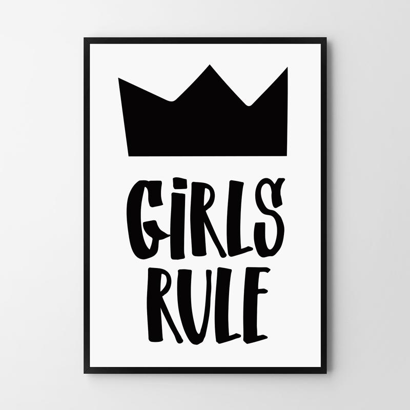 Плакат с надписью девушки рулят girls rule черно-белые плакаты