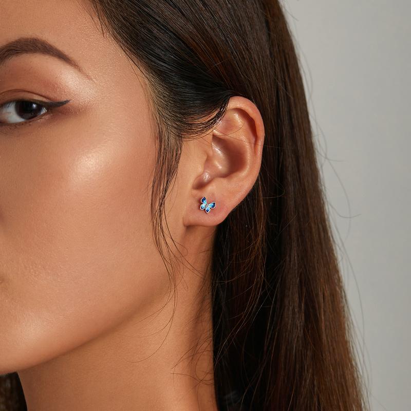Женские серьги-кольца BAMOER из стерлингового серебра 925 пробы, яркие и красивые синие бабочки, изящные ювелирные изделия