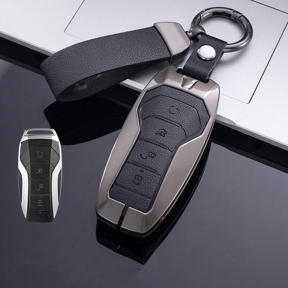 Leather Car Key Case Cover Remote Fob Holder Metal Keychain for BYD Song Plus Atto 3 Han EV Tang DM Qin Seal Dolphin Accessories