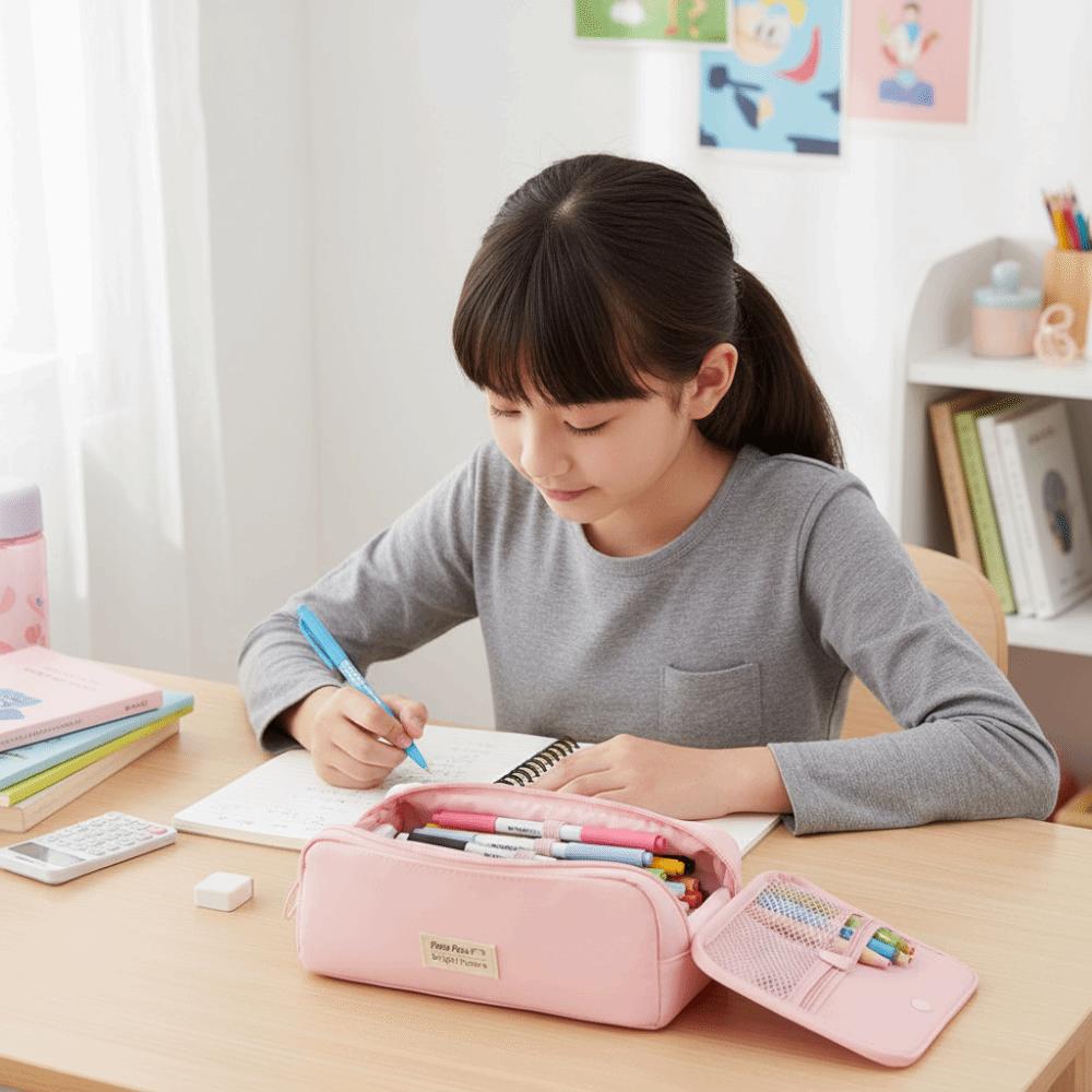 Large Capacity Stationery Bag Solid Color Storage Bag Pencil Case  Stationery Storage