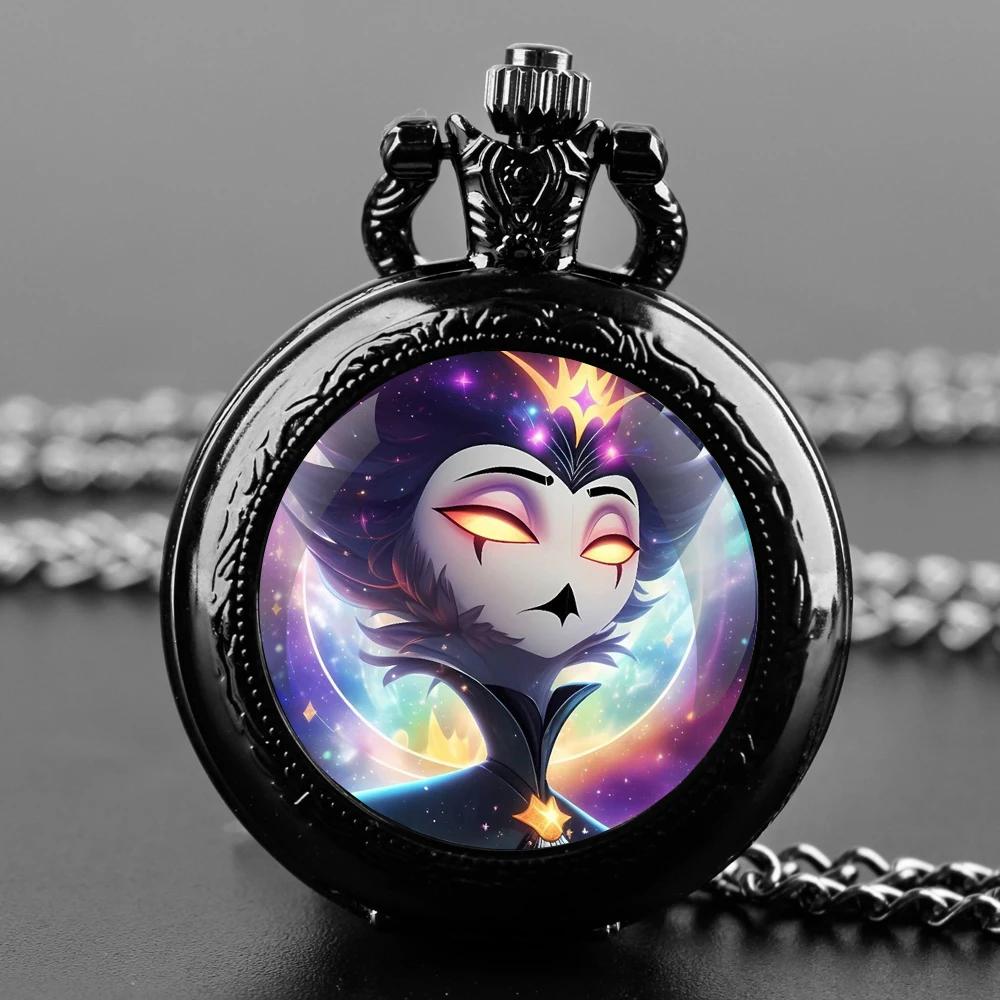 Cartoon Helluva Boss Glass Dome Quartz Pocket Watch Arabic Dial Vintage Men Women Kids Necklace Pendant Creative Clock Gift