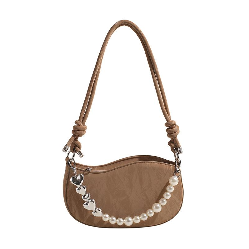 Simple Solid Color Pearl Chain Underarm Bag Texture Versatile Shoulder Bag Lightweight Messenger Bag