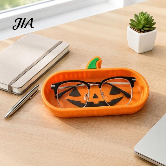 Pumpkin Storage Tray 3D Printed Glasses Tray, Decorative Desktop Organizer Non Slip Stand for Sunglasses Keys & Jewelry, Halloween Themed Home