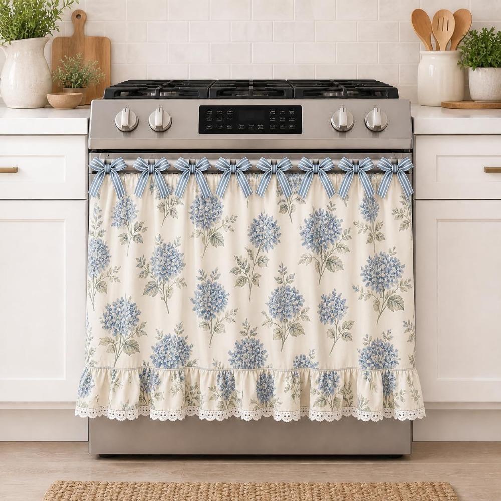 Cotton Blend Stove Cover Skirt Charming Farmhouse Stove Skirt Rustic Oven Curtain  Kitchen Decor