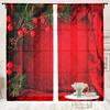 2 шт., красные шторы с изображением рождественских сосновых веток -30% затемнение - подходят для гостиной, спальни, кухни, украшения дома