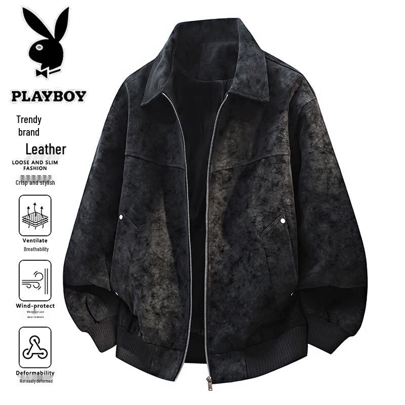 PLAYBOY Мужская бомбер-куртка из ПУ-кожи свободного кроя в американском стиле