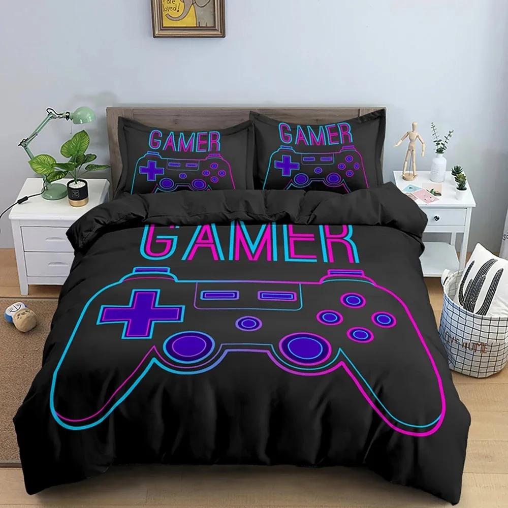 Gaming Gamepad Video Game Neon Comfortable Duvet Quilt Cover Pillowcase Bedding Set Children Bedroom Decoration Home Textile