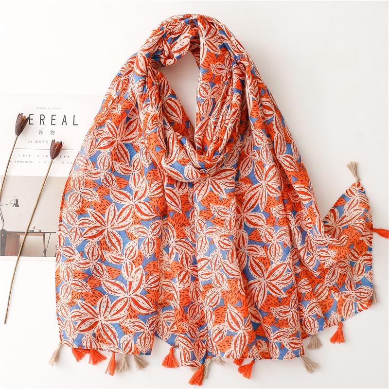 2023 Spring/Summer Sweet Style Cartoon Cherry Cotton Linen Scarf for Women