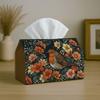 2D Flat, 1 Tissue Box Holder Featuring a Classic Botanical Design with Cardinal Birds and Floral Patterns. Made from Durable Polyester, It Is Ideal fo
