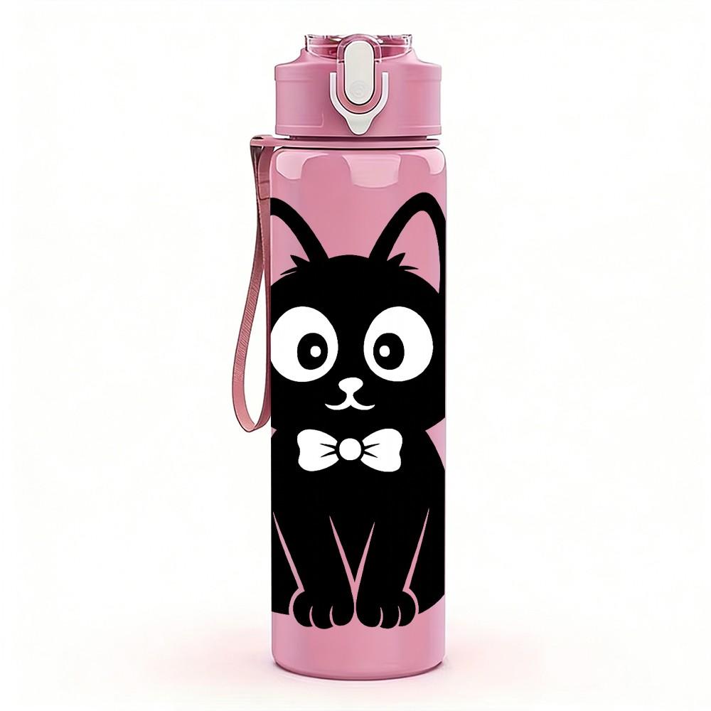 1PC Gentleman Black Cat 750ml Color Plastic Sports Water Bottle Leakproof Flip Straw Lid Suitable for Sports Office Home Use