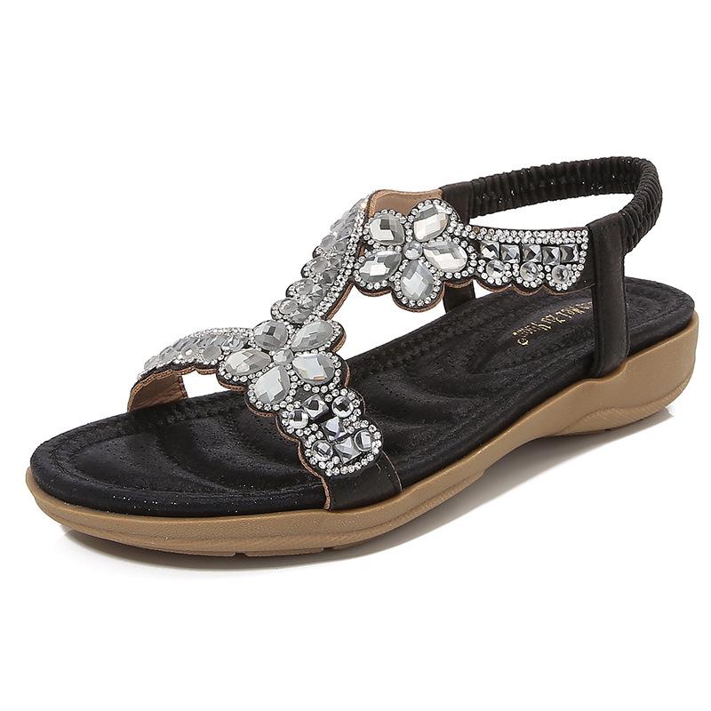 Fashion Plus Size Rhinestone Shoes for Women Summer Fashion Platform Wedges Sandals Elastic Band Beach Sandals Non-slip Shoes