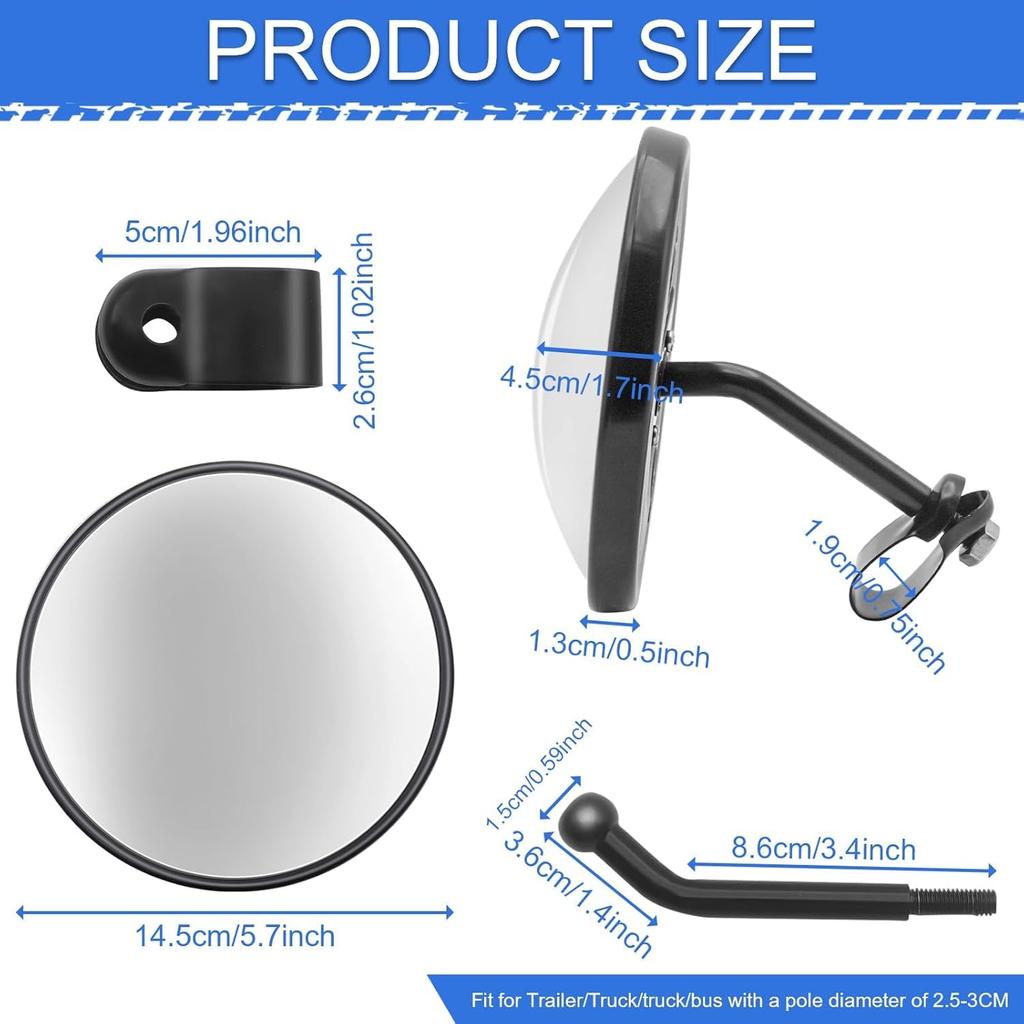 Biqing 2 шт. Дополнительное зеркало для грузовика, круглое, 5,7-дюймовое, HD-стекло, выпуклое, широкоугольное, регулируемое, для грузовика, под зеркалом, универсальное, черное