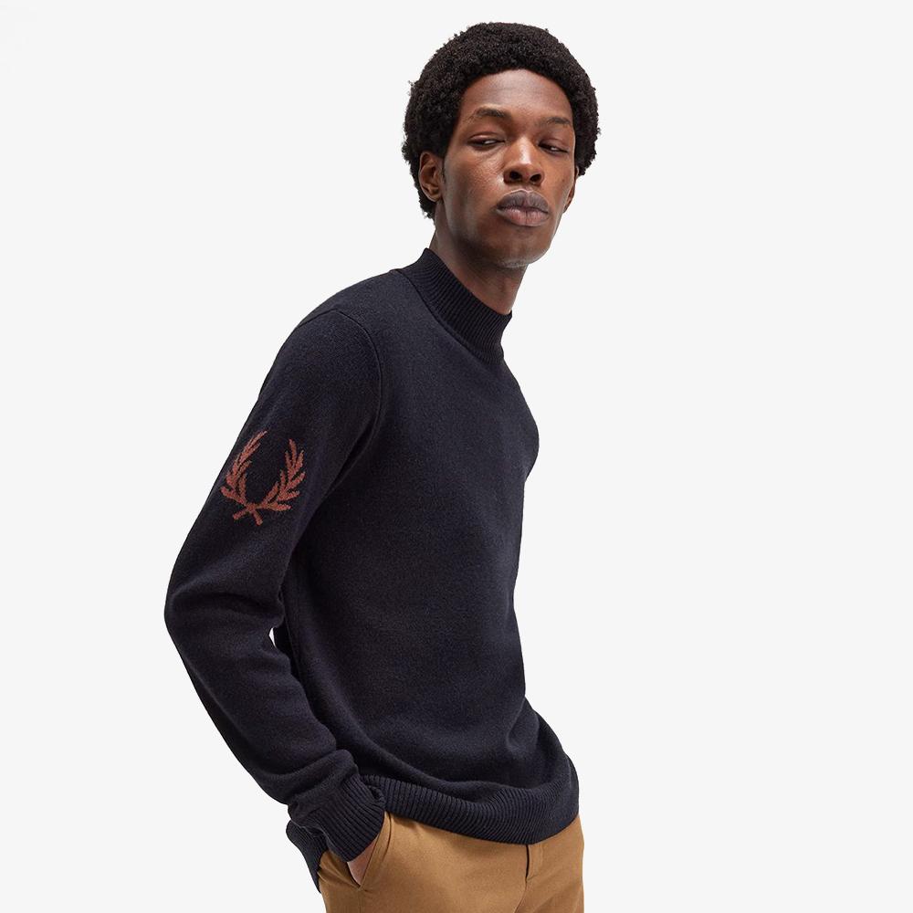 Fred Perry [Острый] Вязаный джемпер с воротником-стойкой и лавровым венком - Черный Afpm2438530-102