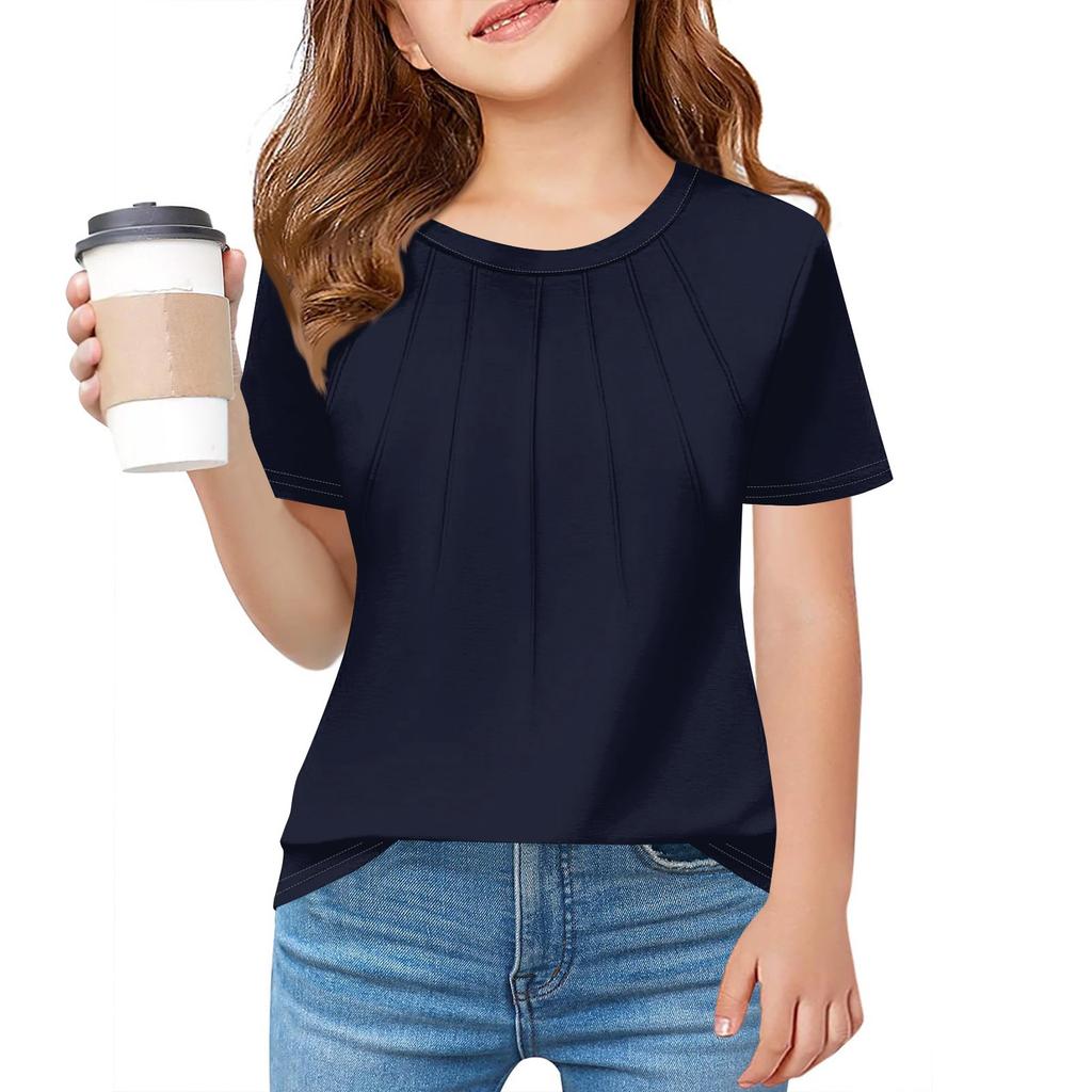 Children Fold A T-shirt Girl Summer Fashion Round Collar Jacket With Short Sleeves