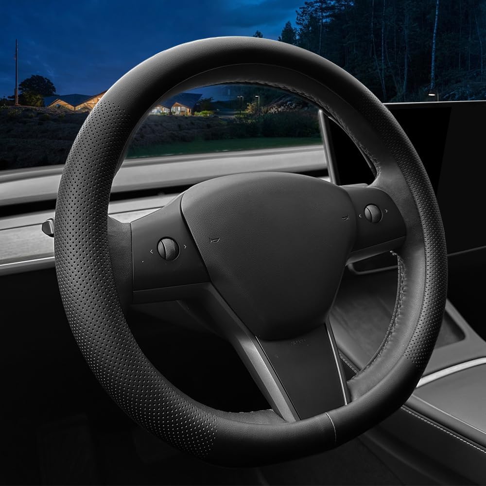 LKWLIKEI Nappa Leather Ultra-Thin Steering Wheel Cover, For Tesla Model 3/Y Steering Wheel Cover, Non-Slip Design And Interior Modification Of Car