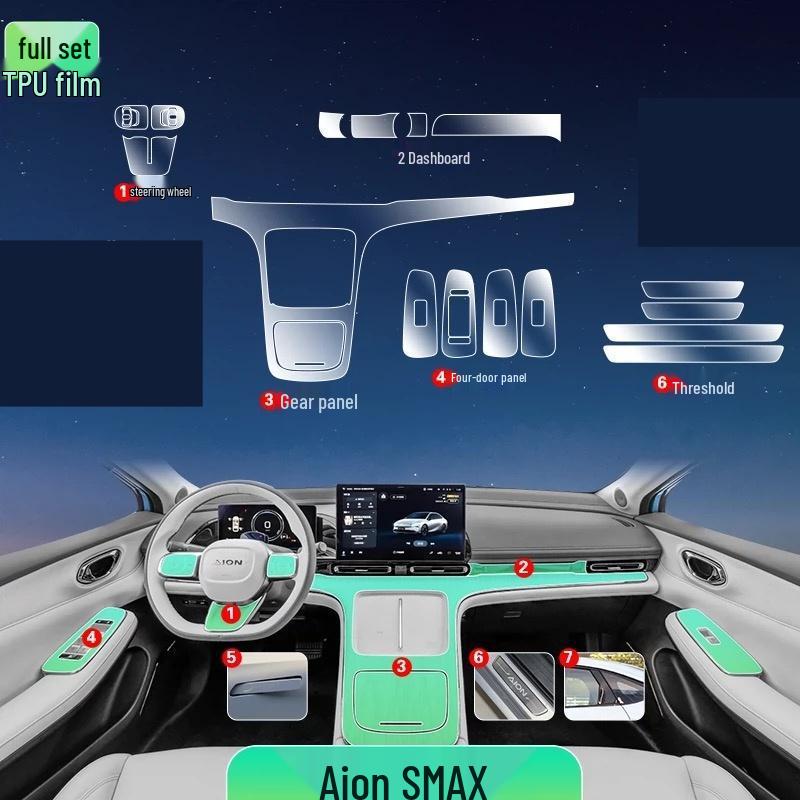 Прозрачная ТПУ пленка для интерьера для GAC Aion V Plus 2021-2025, консоль и дверные панели