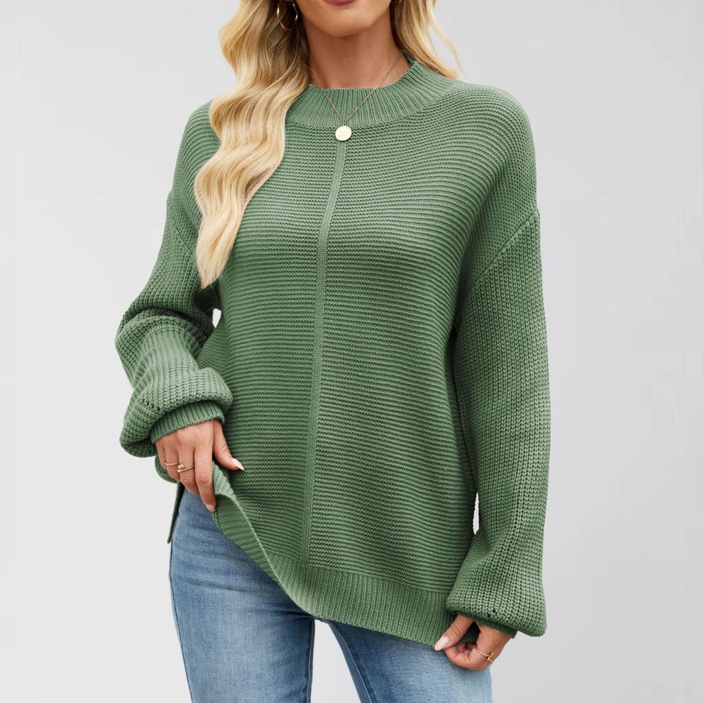 Женский пуловер с круглым вырезом, длинными рукавами, повседневный, свободного кроя, вязаный, однотонный, мягкий