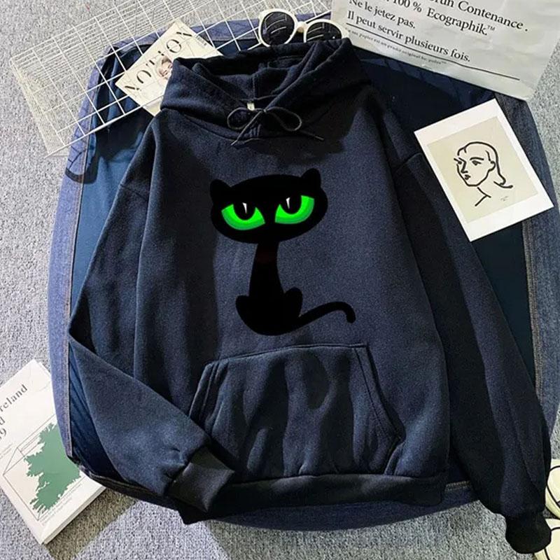 Женские модные толстовки, повседневный топ с длинными рукавами и карманами, пуловер, свободная толстовка, весенне-осенние блузки, толстовка с принтом кота