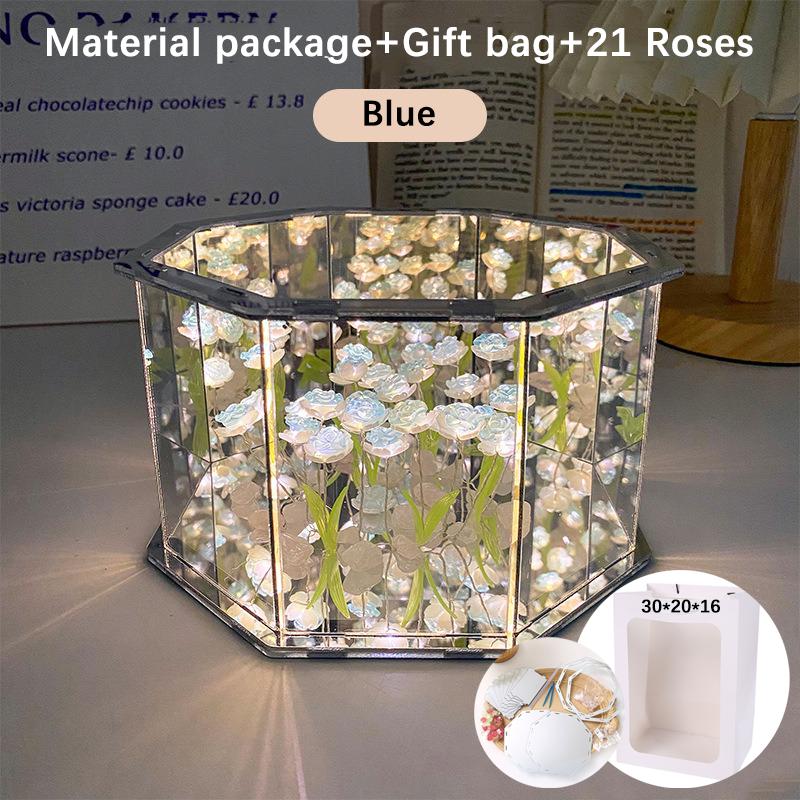 Handmade Rose Mirror Small Night Light Creative Night Gifts DIY Day Mother's Day Rose Light Valentine's Octagon