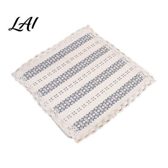 Chair Pad with Ties Cotton Linen Ties Square Summer Seat Lace Soft Yarn Trim 15.75" x Breathable Washable Mat for Dining Office Rattan
