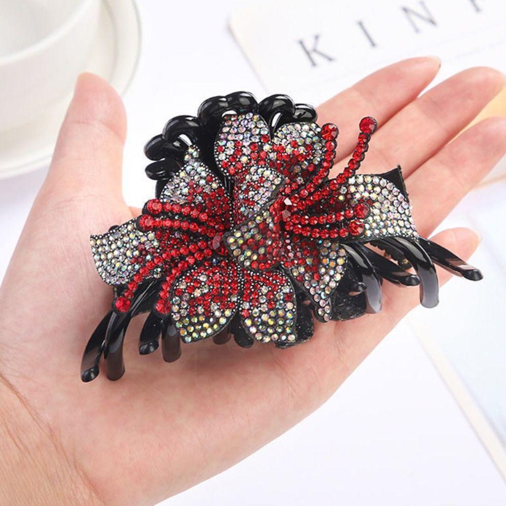 Hairgrip Style Double Flower Hair Claws Rhinestone Decor Hair Barrettes Party Occasion