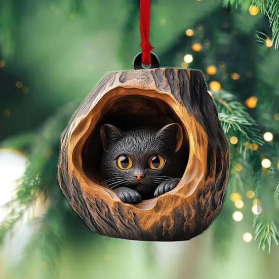 Подвеска в виде животного 2D акриловое подвесное украшение в виде животного в дупле дерева украшение на рождественскую елку