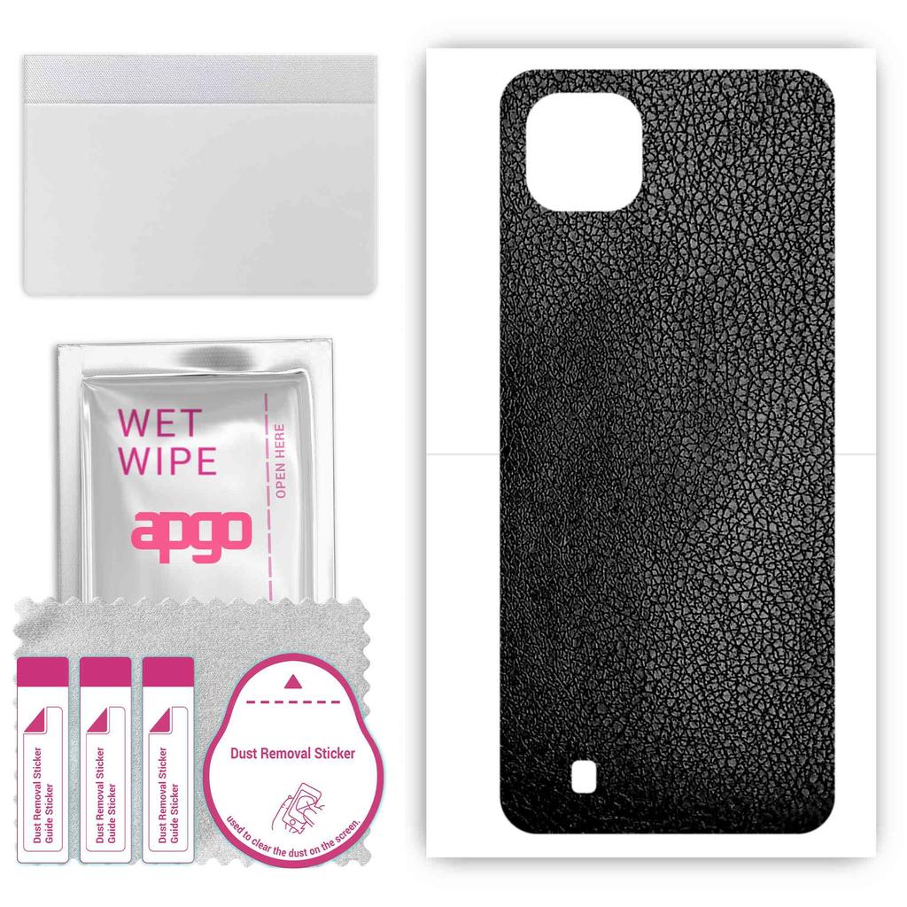 apgo Protective Skin Sticker for the Back Compatible with Realme C20A, Wrap Film, Foil, Vinyl - Pattern Black Leather