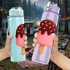 1PC Pink Brown Ice Cream Cartoon Print 750ml Color Plastic Sports Water Bottle Leakproof Flip Straw Lid Suitable for Sports Office Home Use